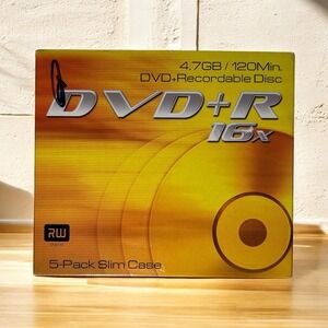 New Memorex 5 Pack DVD+R 16X Recordable Media Disc. 4.7 GB, 120 min Sealed